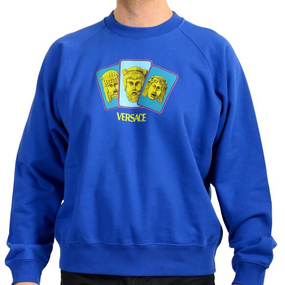 Versace Men's College Fit Royal Blue Logo Print Crewneck Sweatshirt US XL IT 54 - Picture 1 of 6